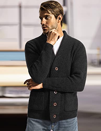 Surenow Mens Shawl Collar Cardigan Sweater Cable Knit Buttons Casual Sweater Fleece Long-Sleeve Chenille Sweater with Pockets3