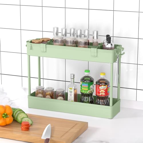 Image of SPACELEAD Slim Storage Cart 4 Tier,Bathroom Organizer Rolling Utility,Mobile Shelving Unit Slide Out for Office, Kitchen, Laundry Room & Narrow Places,Green