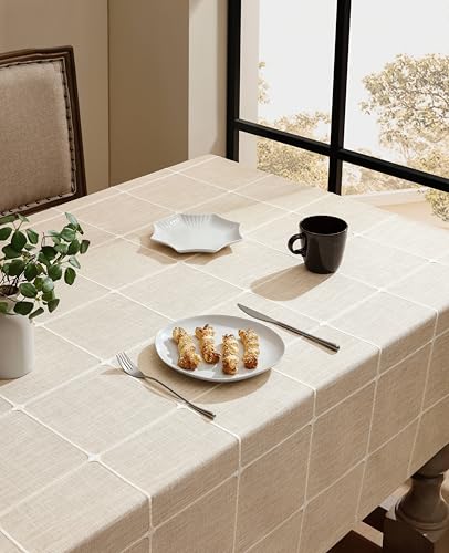 Zeemart TABLECLOTH S, Light Tan 60X84 Inch, Farmhouse Style Heavy Weight Cotton Linen Light Beige Tablecloths thumb #3