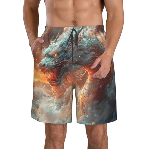 Men's Swim Trunks Beach Board Shorts Swimwear Bathing Suits - Asian Dragon Art