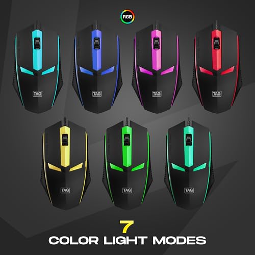 Image of TAG EVE Wired Optical Mouse White USB Interface, 1000 DPI High Precision Sensor, 3 Button Control, Breathing LED Light, Lightweight & Portable Design, for PC Laptop Desktop - for Windows Mac Linux
