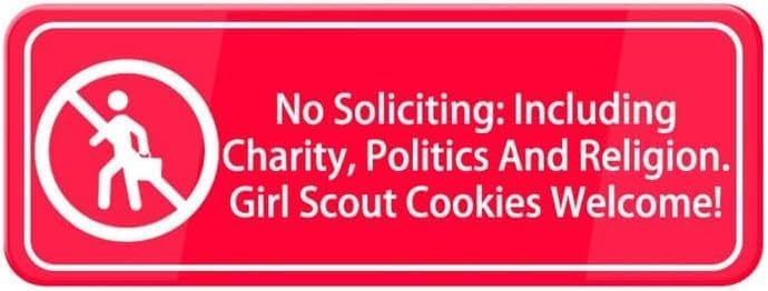No Soliciting Including Charity Politics and Religion Girl Scout Cookies Welcome Self-Adhesive Acrylic Signs for Business Door Wall Red Clear Policy