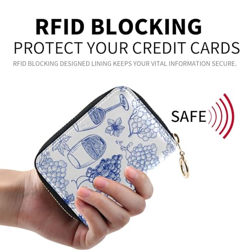 Compact Wallet Women Zip Around RFID Blocking Credit Card Holder Grapes Wine Fruit Blue Coin Change Purse with Zipper2