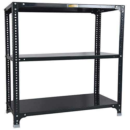 Image of Mil-Nil Prime CRC Sheet 3 Shelf Multipurpose Slotted Angle Rack, 36 x 36 x 18 Inch, 24 Gauge (Grey) 16 Gauge Angles