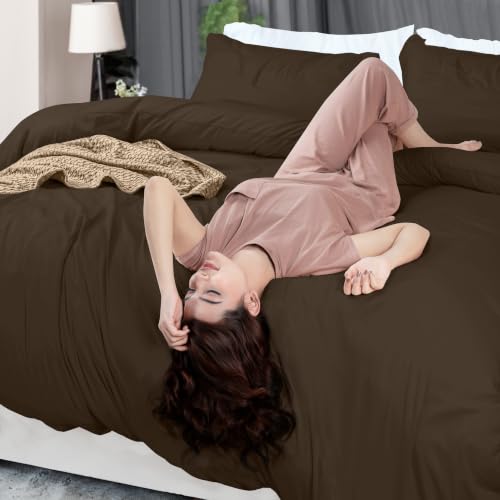 Image of Utopia Bedding Duvet Cover Full Size - 3 Piece with Zipper Closure - 1 Comforter Cover 80X90 Inches & 2 Pillow Shams 20X26 Inches (Brown) Comforter Not Included