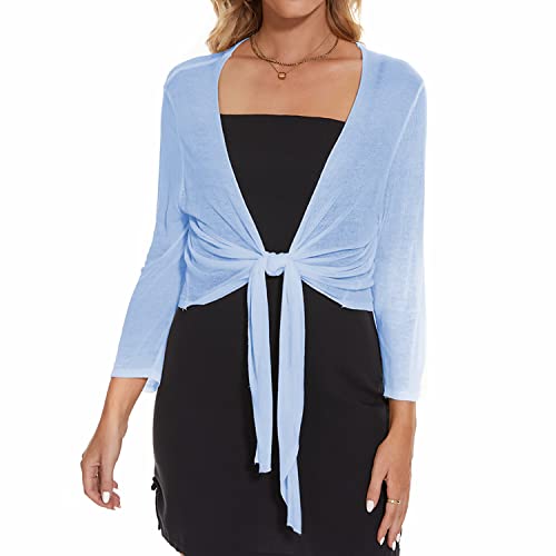 Image of Satuun Women's Tie Front Bolero Cardigan Shrug Sweater 3 /4 Sleeve