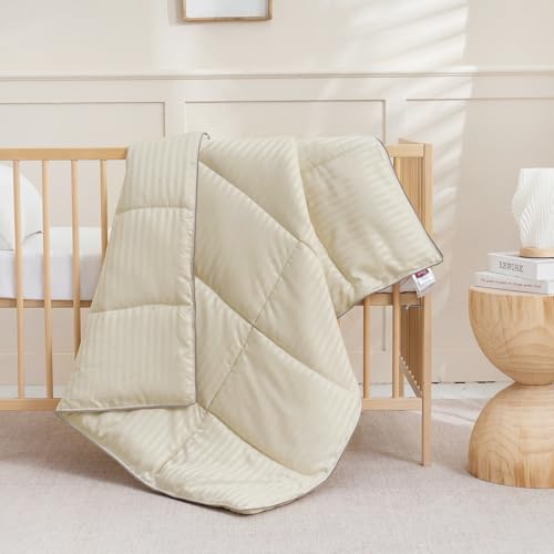Image of ZPECC Toddler Down Alternative Comforter, 39x47 Hypoallergenic Baby Blanket Quilt, Soft Breathable Lightweight All Season Kids Duvet Insert for Crib Stroller Cot Daycare, Cream Stripe