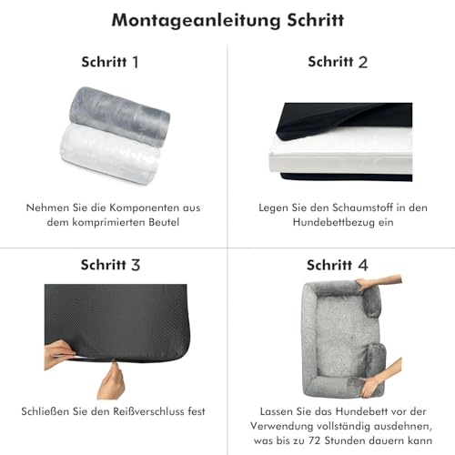ZURMATRADE Orthopädisches Hundebett mit Memory Foam – Waschbar, rutschfest & bequem – Für große & kleine Hunde – Grau, Tierhaarentferner