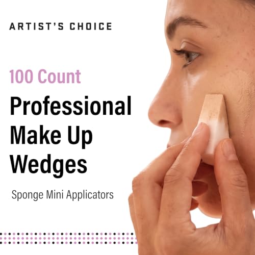 Artist's Choice Makeup Wedges, 100 Pack Triangle Cosmetic Sponges for Foundation, Blush, Concealer, and Eye Shadow, Crisp Edges for Precise Blending and Smoothing, Latex-Free, Single-Use