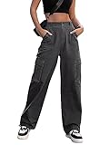 Breampot Womens Cargo Trousers High Waist Hiking Walking Combat Pants Casual Work Bottoms Outdoor Streetwear(Dark Gray,Large)