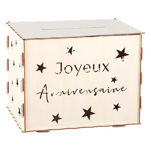 Namalu Urne d'Anniversaire Tirelire Joyeux Anniversaire Étoile Creuse Décoration Festive Boîte à Cartes Cadeau Cagnotte en Bois Classique pour Lettres...