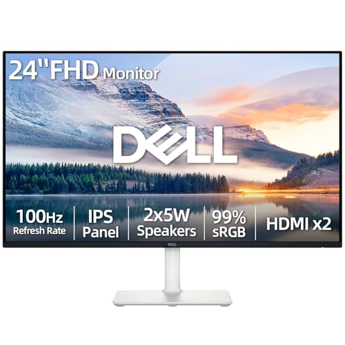 Image of Dell 24 inch IPS FHD Computer Monitor, 100Hz Refresh Rate, Integrated Dual 5W Speakers, 99% sRGB Color Gamut, 1500:1 Contrast Ratio, 2 x HDMI Ports, Ultra-Thin Bezel, Ash White