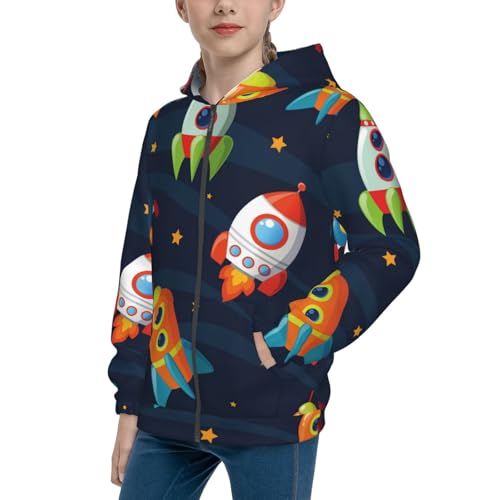 Spaceships and Stars Kid Hoodies Boys Zip Up Sweatshirts Girls Pullover with Pocket