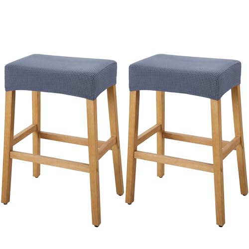Image of YISUN Stool Covers Rectangle - 2 Pack Stretch Waterproof Saddle Seat Cover Counter Bar Stools Bar Chairs Covers Kitchen Island Chairs Cushion Protector (2, Dark Gray)