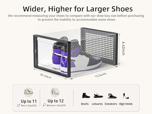Image of Kuject X-Large Shoe Storage Boxes Organizers Clear Plastic Stackable 12 Pack, Shoe Rack & Holder Substitute, Sneaker Containers, Toy Storage Organizer Bins for Entryway, Closet, Under Bed, Black