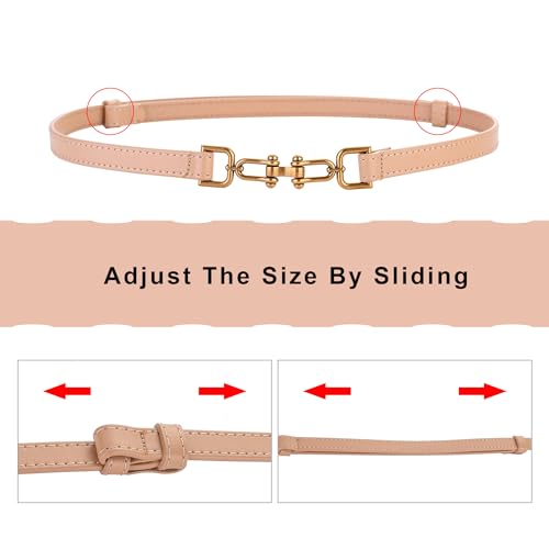 Women's Skinny Genuine Leather Belt Adjustable with Gold Buckle4