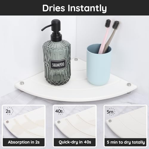 Image of Segbeauty Quick Dry Stone Sink Tray, 9.85in Diatomaceous Water Absorbing Corner Sink Caddy, Fast Drying Stone Soap Tray Dish Sponge Holder Corner Counter Shelf Rack Drying Mat for Bathroom Kitchen