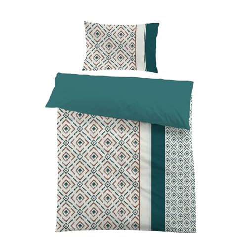 HOMHOMHA Single Bed Duvet Cover Set -Green Bedding Geometric Striped Boho Bedding Set Soft Quilt Cover For Adult -135x200cm And 50x75cm Pillowcase