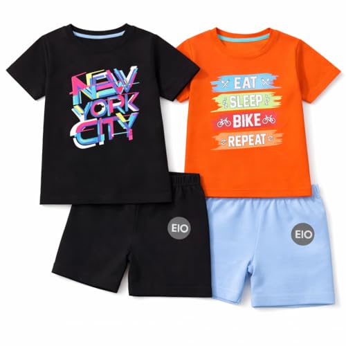 Image of EIO Boys Cotton Printed Dress Clothing Set Combo with Tshirts & Shorts-Pack 3