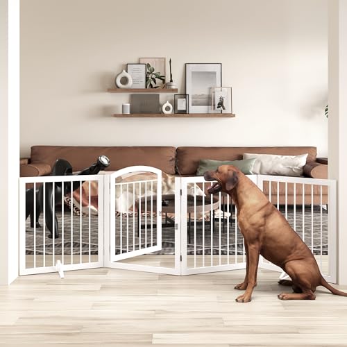 JSB 96-inch Extra Wide 30-inch Tall Dog gate with Door Walk Through, Freestanding Round Tube Pet Gate for Halls Stairs, Puppy Safety Dog Fence with 2PCS Support Feet (White) JSB 96-inch Extra Wide 30-inch Tall Dog gate with Door Walk Through, Freestanding Round Tube Pet Gate for Halls Stairs, Puppy Safety Dog Fence with 2PCS Support Feet (White)