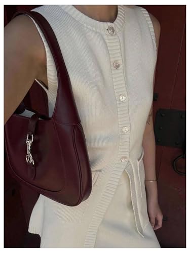 Verdusa Women's Button Front Sweater Vest Split Hem Round Neck Sleeveless Knit Tops with Pockets3