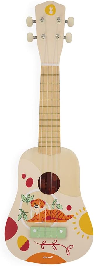 Janod Ukelele de Madera Sunshine-Instrumento Niños-Juguete de Imitación y Estímulo Musical-Pintura al Agua-A Partir de 3 Meses, J07636, Multicolor (JURATOYS