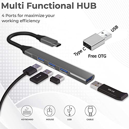 Image of ENTWINO C Type USB Hub with 4 Ports, 1 Port USB 3.0 & 3 Ports USB 2.0, Free C Type to USB OTG, Compatible for Laptop, Desktop Computer, Pen Drive, Mobile, Camera, Web Cam, Mouse, Keyboard, Tab, etc