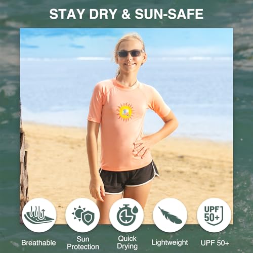 Image of Kanu Surf Girls' Karlie Rash Guard UPF 50+ Sun Protection Short Sleeve Swim Shirt