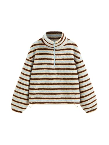 CIDER Fleece Stripe Stand Collar Drawstring Half Zip Oversized Sweatshirt: Sky Blue, S