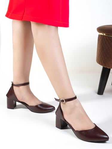 Image of Denill Women's Pointed Toe Block Heel Fashion Sandals with Buckled Ankle Strap With Non Slip Sole