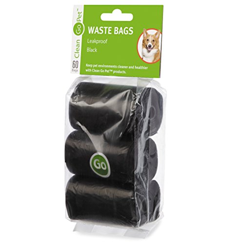 Image of Clean Go Pet Replacement Dog Waste Bags, 3-Pack of 20-Count Rolls, Durable, Leakproof Plastic Poop Bags, Black