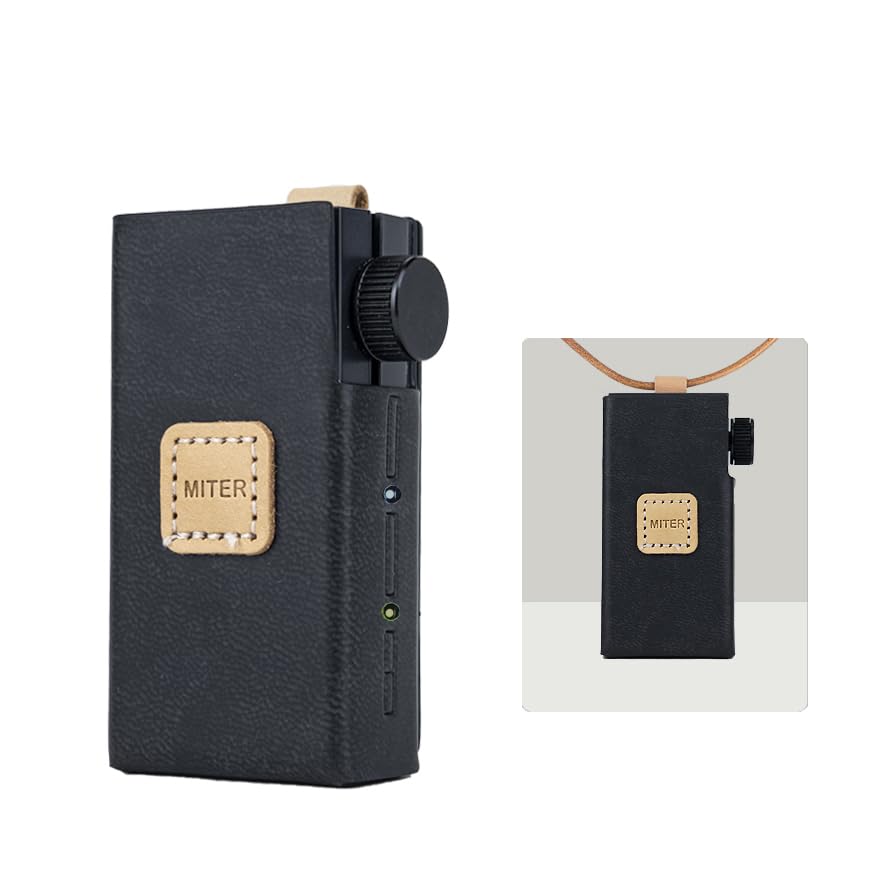 MITER CASE for Astell&Kern AK HB1, Handmade Italy Artificial PU Leather Cover with Necklace Cord for AK-HB1 (Black)