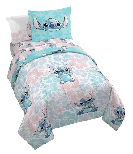 Image of Disney Lilo and Stitch Full Size Comforter Set 7 Piece Kids Bedding, Multi | Bed in a Bag, Comforter Sheets Shams Pillowcases, Official Product, Soft Microfiber, Machine Washable, Girls Gift