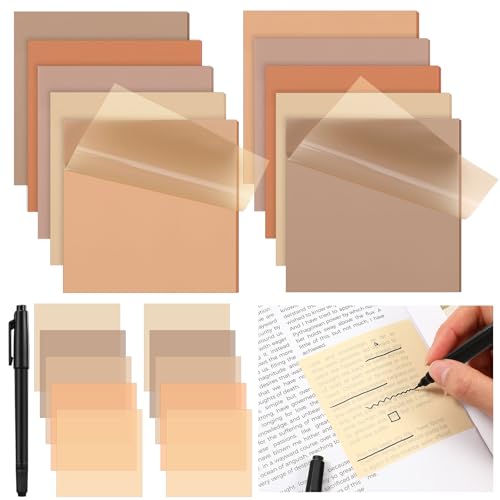 Marspark 500 Sheets Transparent Sticky Notes with Marker, Brown, Flat