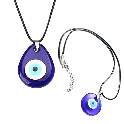 2 Piezas Collar Ojo Turco , Collar Mal de Ojo de Cristal Azul, Colgante de Ojo de Cristal Azul Turco, Collar con Colgante de Mal de Ojo, Collar con Colgante de Ojo para Mujeres y Hombres