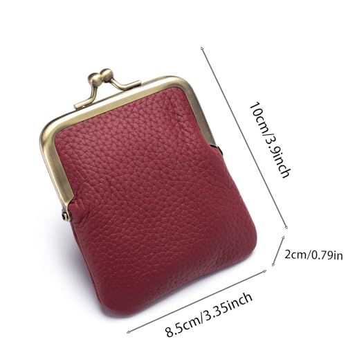 1Pcs Vintage Coin Purse Kissing Lock Wallet Coin Organizer Buckle Kissing Lock Coin Purse Leather Coin Clip for Men & Women (Burgundy)2