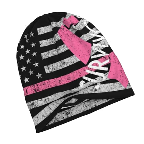 Breast Cancer Awareness Beanie Chemo Hats for Women Men Slouchy Cancer Headwear Stretchy Skull Cap Soft Knitted Hat Nightcap Chemo Gifts — view 3