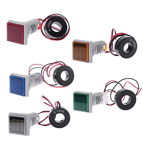 22mm Current Meter Amp & Voltmeter, POWERTOOL 0-100A AC50-500V Digital Display Current Ammeter AD101-22AMS(Pack of 1, Square - Red) - Image 2