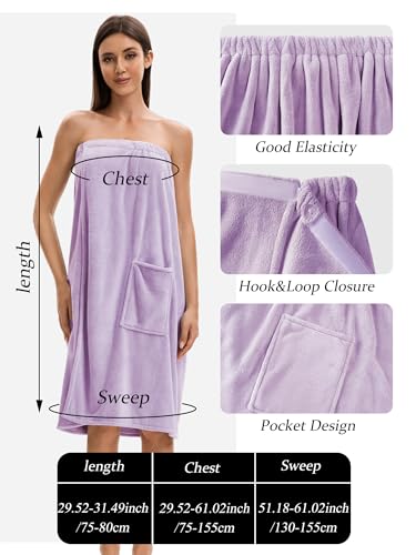 Image of Towel Wrap For Women After Shower,Plush Bath Robe Female,Sauna Spa Wrap Around Towels With Pockets