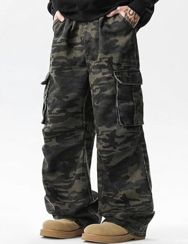 Mens Y2k Camo Cargo Pants Wide Leg Camouflage Jeans Hip Hop Skater Pants Baggy Camo Jeans Streetwear3