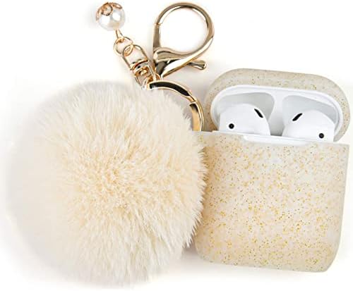 Filoto Case for Airpods, Airpod Case Cover for Apple Airpods 2&1 Charging Case, Cute Air Pods Silicone Protective Accessories Cases/Keychain/Pompom, Best Gift for Girls and Women, Gold
