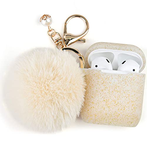 Cute Air Pods Silicone Protective Accessories Cases/Keychain/Pompom, Best Gift for Girls and Women, Gold