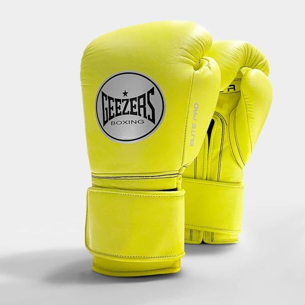 Geezers Boxing Elite Pro 2.0 Hook & Loop Sparring/Training Gloves - Mens, Womens Boxing Hook & Loop gloves - sparring gloves - ideal for heavy duty punch bags (Pop Yellow, 12oz) — image 1