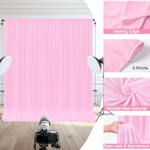 Image of 10x10ft Pink Backdrop Curtain for Wedding Parties Wrinkle Free Fabric Light Pink Drapes Backdrop Decoration for Baby Shower Birthday Photography Decoration 2 Panels, 5ft x 10ft