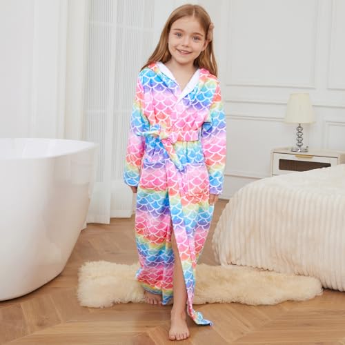 Image of Jxstar Girls Bathrobes Kids Long Hooded Robes Plush Full Length Coral Fleece Pajamas Sleepwear
