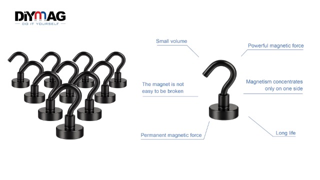 DIYMAG Black Magnetic Hooks – 118 Lb Heavy Duty Neodymium Magnets With Hooks, 4-Pack, For Cruise Cabins, Fridge, Garage, Cruise Ship Essentials