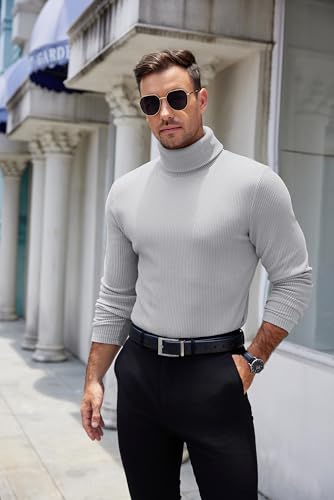 Image of COOFANDY Men's Ribbed Turtleneck Sweater Casual Basic Long Sleeve Knitted Pullover Sweater