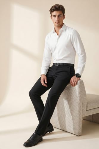 Image of Peter England Men's Slim Fit Mid Rise Formal Stretchable Knit Super Trouser | Comfort Lycra | 360-Degree Stretch