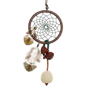 Dream Catcher – Peacock Feather with Hand-Carved Bodhi and Lotus Seed, Mini Dreamcatchers for Spiritual Zen Meditation Car Buddha Decor