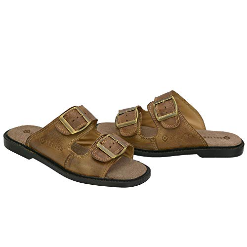 Chinelo Em Couro Com Regulagem de Altura Selten Castor 40, Caramelo